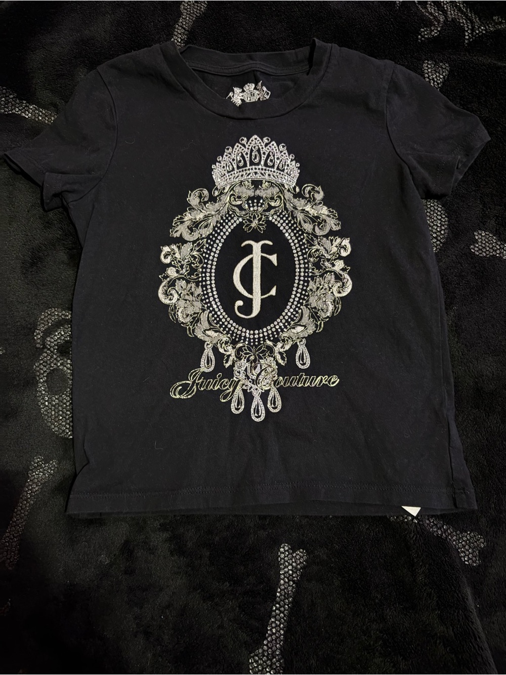 Juicy Couture Black Tee with Metallic Silver Crest